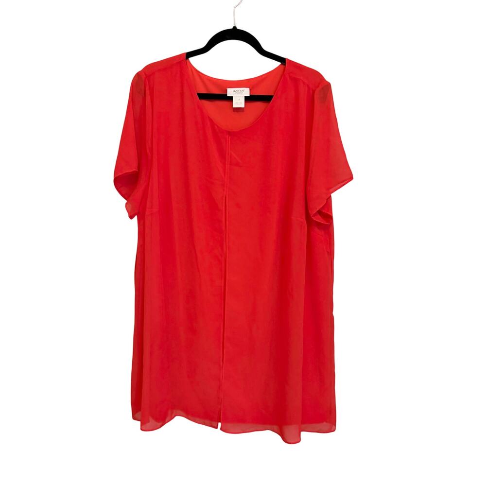 Avenue Studio Shift Dress 16 Red Chiffon Overlay Holiday Mod Lightweight Comfy